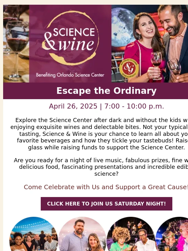 ORLANDO SCIENCE CENTER - This Saturday: Science & Wine