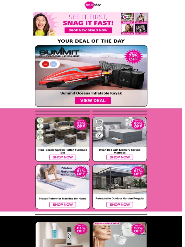 Wowcher - Fwd: Summit Oceana Inflatable Kayak | Samsung Galaxy A13 Unlocked Smartphone | £2.8 Million Cotswolds Home | Women's Guess Sunglasses | Outdoor Insulated Picnic Bag