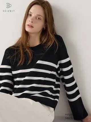 3D Knit Cotton Sweater | Striped | UNIQLO US
