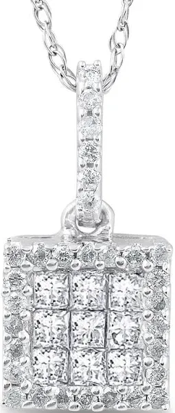 Pompeii3 1/4 Cttw Princess Cut Pave Diamond Halo Pendant in 10K White Gold