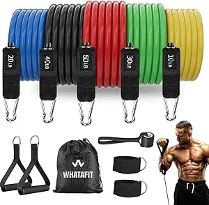 WHATAFIT Resistance Bands, Exercise BandsResistance Bands for Working Out, Work Out Bands with Handles for Men and Women Fitness, Strength Training Home Gym Equipment