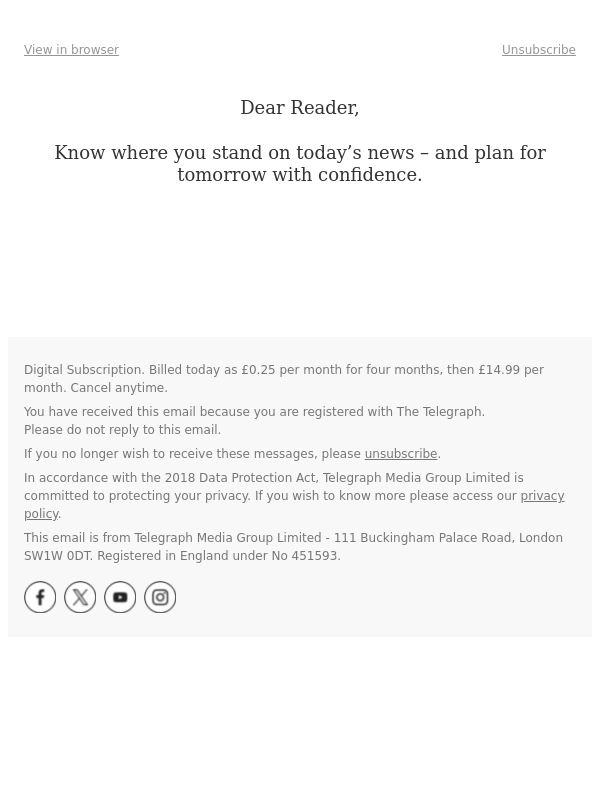 The Telegraph - 4 months. Just £1. Get full access