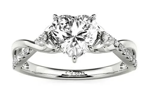 Jeulia Custom Heart Promise Ring with Leaves Design Twist Band Gold Plated Silver