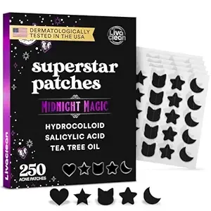 LivaClean 250CT Black Star Pimple Patches Midnight Magic w/Salicylic Acid & Tea Tree Oil - Pimple Patches for Face, Hydrocolloid Acne Patch, Cute Face Stickers, Zit Patch