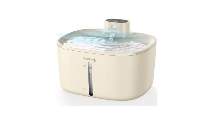 Pumpless Wireless Cat Water Fountain, FEELNEEDY 4L Battery Operated Pet Water Fountain for Cats Indoor, Motion Sensor Cat Drinking Fountain(Beige,FN-W07)