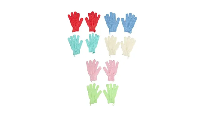 Glamlily 6 Pairs Body Exfoliating Shower Gloves with Hanging Loop, Bath Scrub Wash Mitt for Women, Men, Spa, Massage (Red, Cream, Blue, Pink, Green, Turquoise)