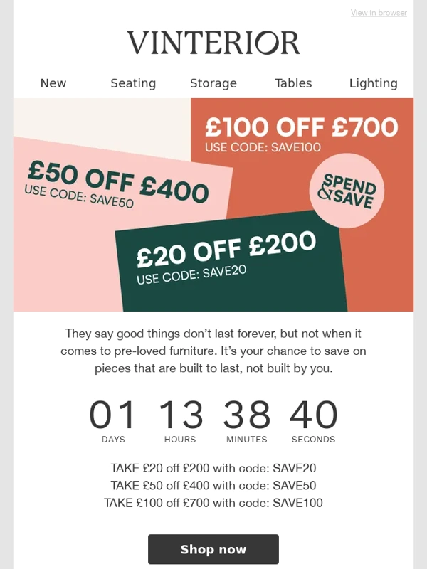 Vinterior - Last chance to save: | Ends 9am Thursday