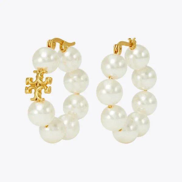 Tory Burch Kira 14k-Gold-Plated Faux Pearl Hoop Earrings