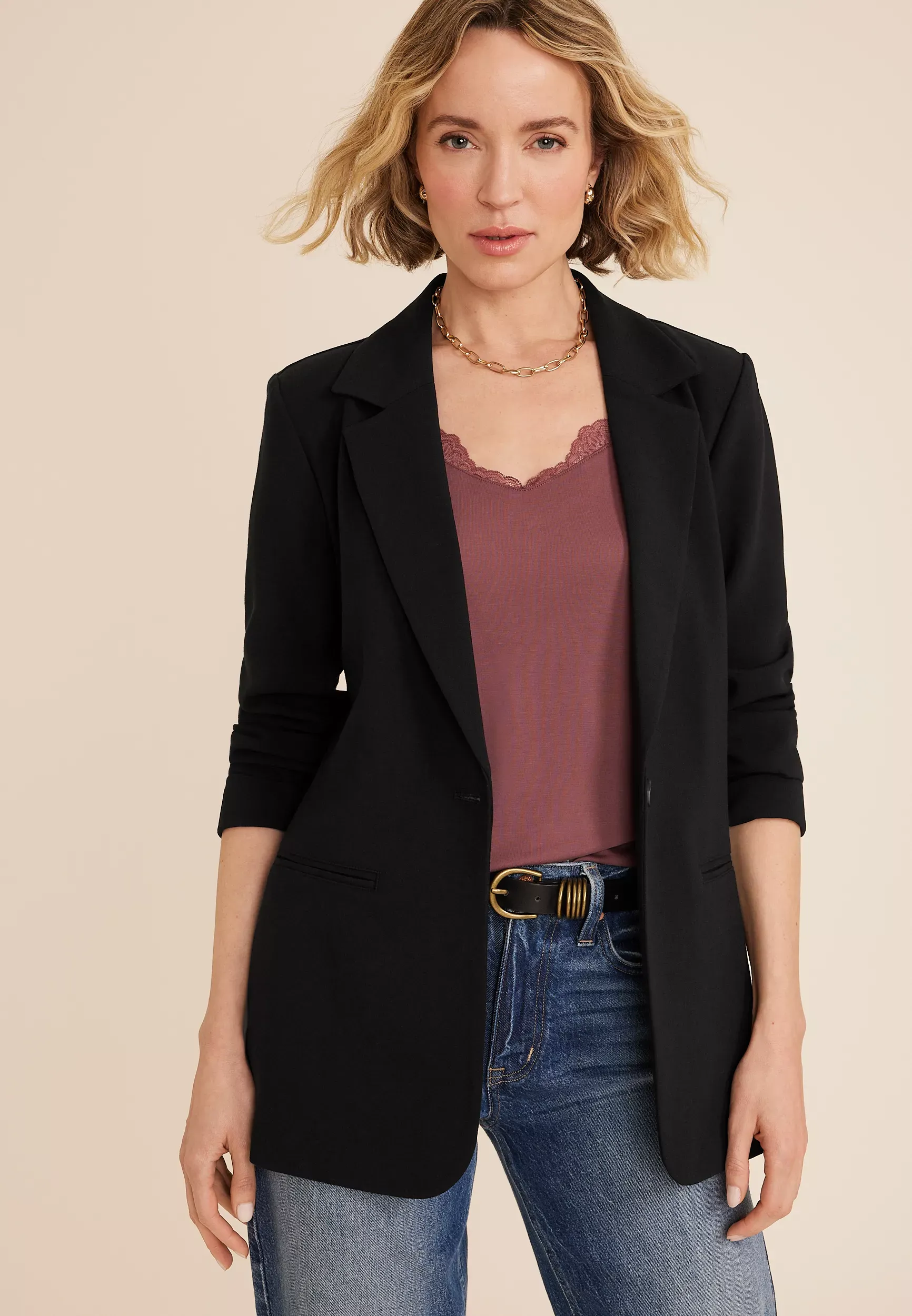 Maurices Women's Blazer One Button Boyfriend Brown  - Small