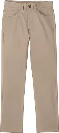 Nautica Boys Big Flat Front Stretch Twill Chino Pant, Khaki 5-Pocket