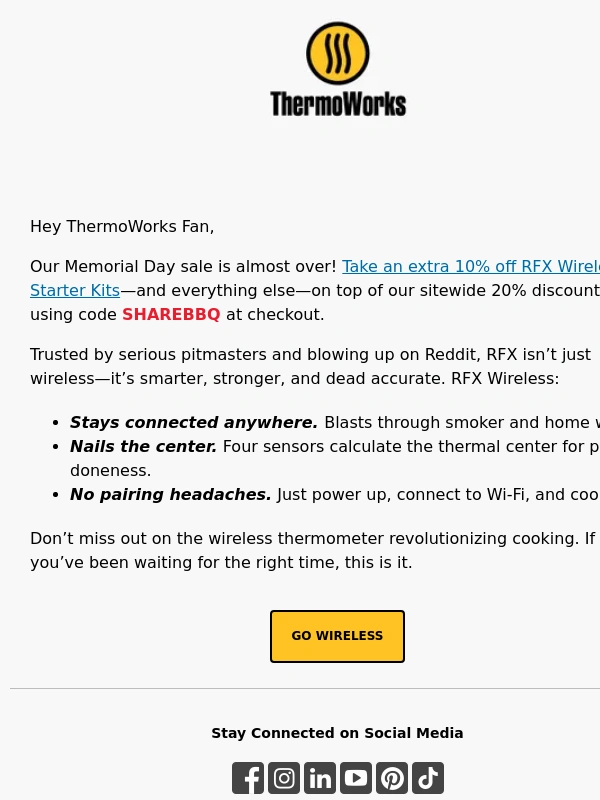 ThermoWorks - Last Chance for 30% Off RFX Wireless