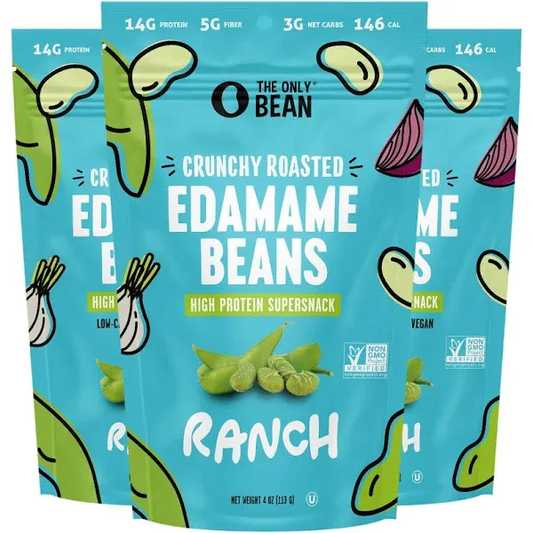 The Only Bean - Crunchy Roasted Edamame Beans (Ranch) - Keto Snack, High Protein, Healthy Snacks, Low Carb, Gluten-Free & Vegan (4.0oz) (3 Pack)