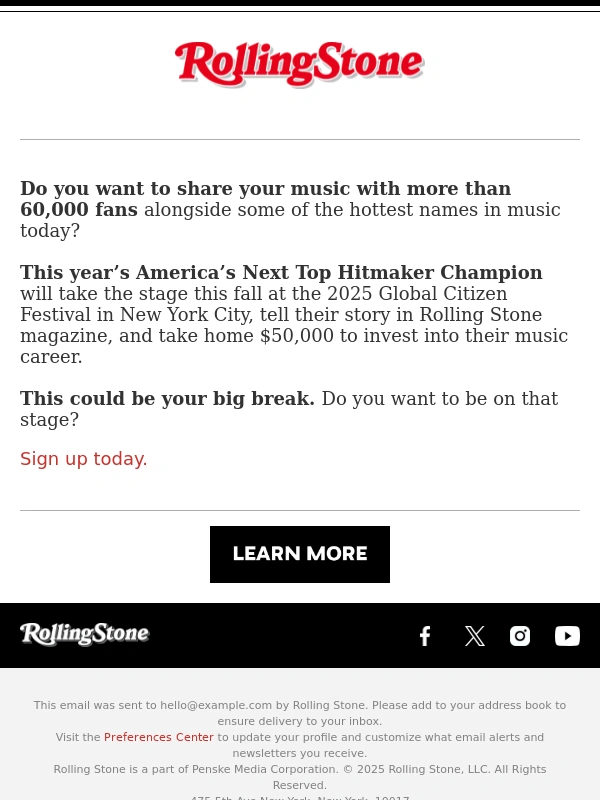 Rolling Stone - Do you want to perform for a MASSIVE audience?