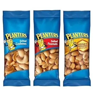 PLANTERS Variety Pack, Salted Cashews, Salted Peanuts & Honey Roasted Peanuts, On-the-Go Nut Snacks, Individually Packed Snacks, Mixed Nuts, Kosher, (36 Count)