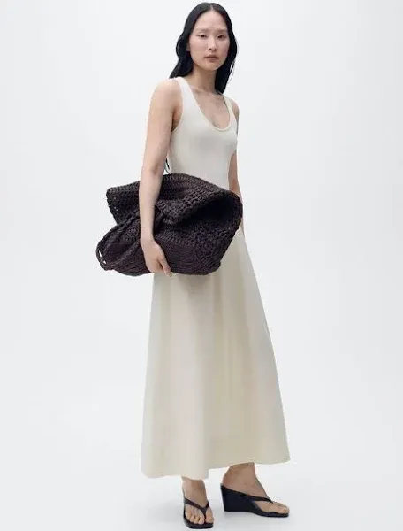 Mango Mango cotton drop waist maxi dress in ecru