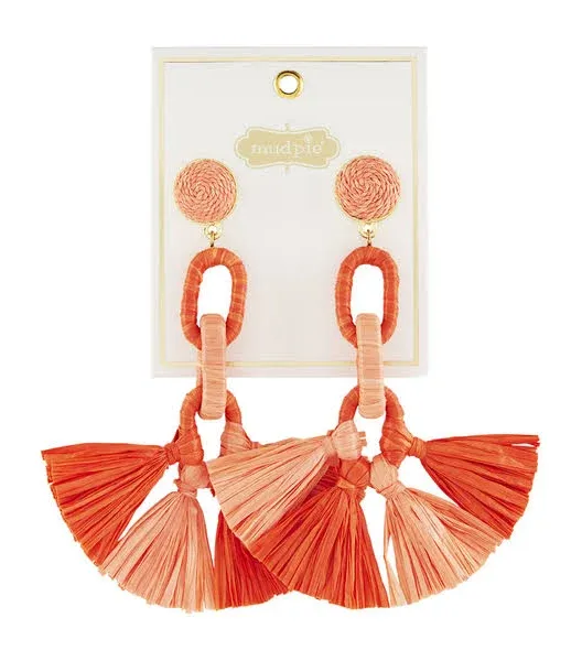 Mud Pie Women's Raffia Tassel Earrings Set