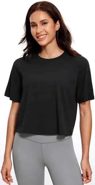 CRZ YOGA Women's Loose Fit Cotton Polyester Short Sleeve Workout T-Shirts