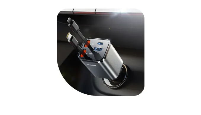 [2025 Ultra-Compact] JOYROOM Retractable Car Charger [69W Car Charger USB C] iPhone 16 Car Charger Fast Charging, Car Accessories, Car Phone Charger Adapter for iPhone 15 Pro Max, Gray