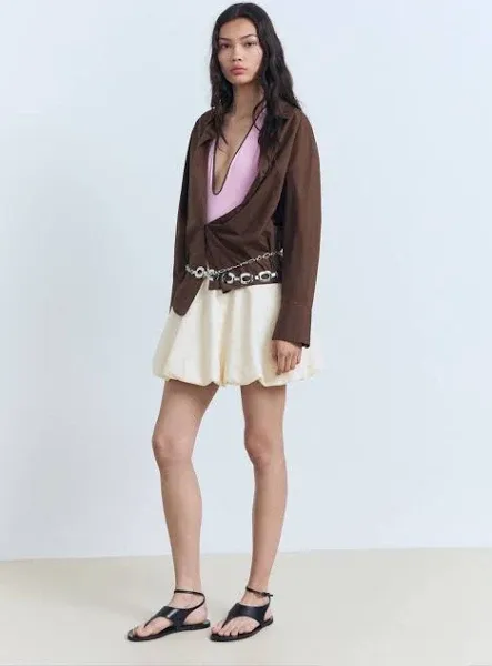 MANGO Women's Lila Bubble Hem Denim Mini Skirt