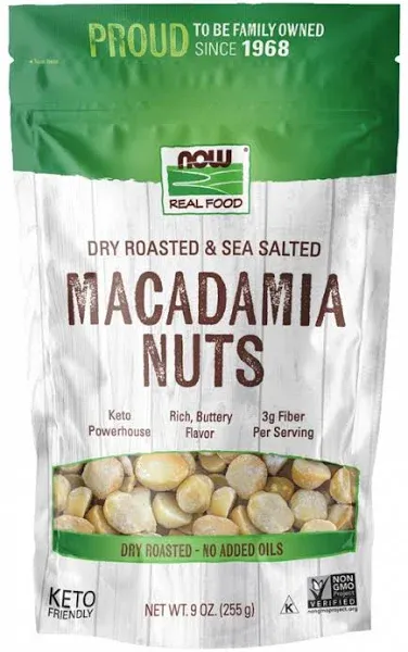 Now Natural Foods Macadamia Nuts Dry Roasted Salted 9 oz