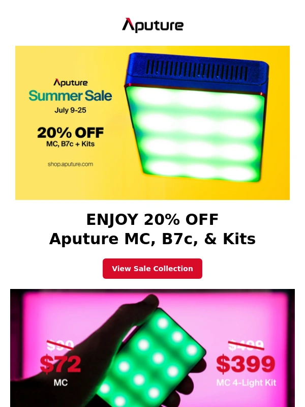 Aputure - 20% Off Aputure MC,B7c,& Kits