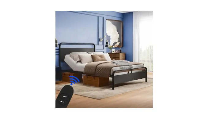 Flexispot Queen Adjustable Bed Complete with Modern Bed Frame, 0 deg.to 60 deg. Head Incline, Quiet Powerful DC Motor (81.93"L x 59.84"W x 37.8"H)
