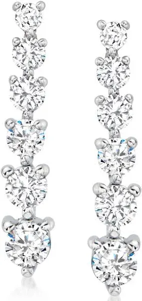 14kt White Gold 1 CTW Diamond Graduated Linear Drop Earrings