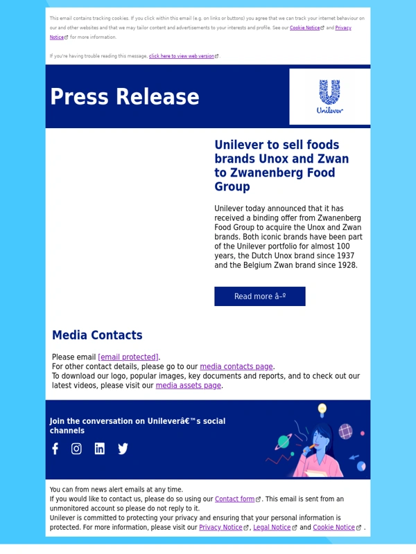 Unilever - Unilever to sell foods brands Unox and Zwan to Zwanenberg Food Group