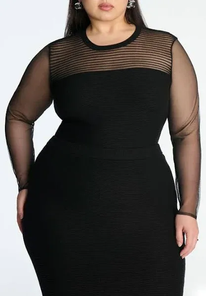 ELOQUII Women's Plus Size Horizontal Ribbed Sweater
