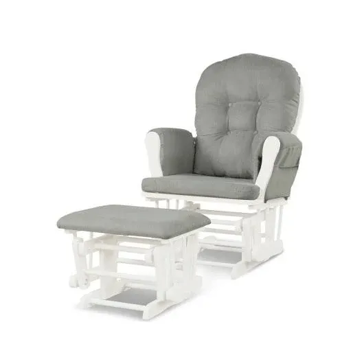 Costway Glider and Ottoman Cushion Set Wood Baby Nursery Rocking Chair