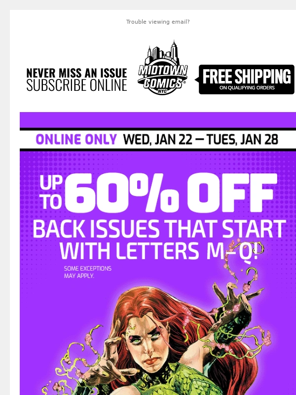 Midtown Comics - UP TO 60% OFF Back Issues that start with the letters M-Q through Tuesday,January 28!
