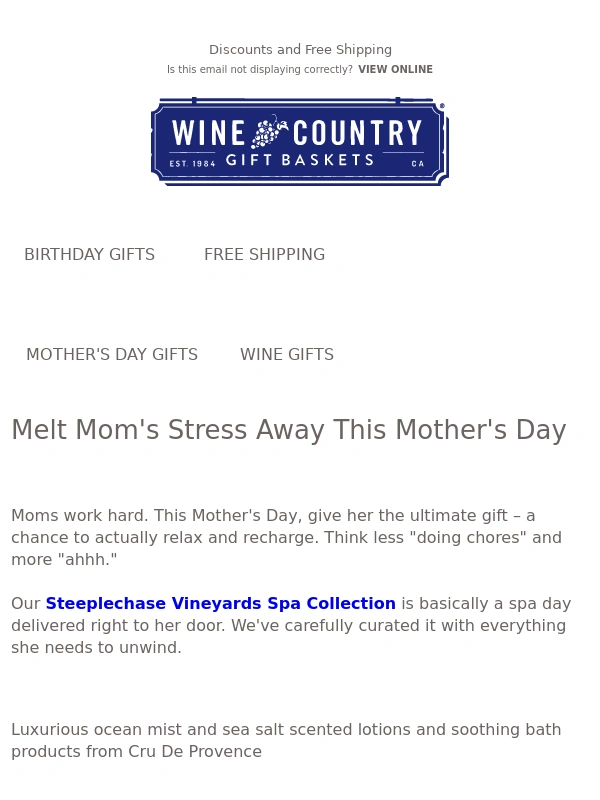 Wine Country Gift Baskets - Shhh... Give Mom Some Peace & Quiet (in a Basket!)