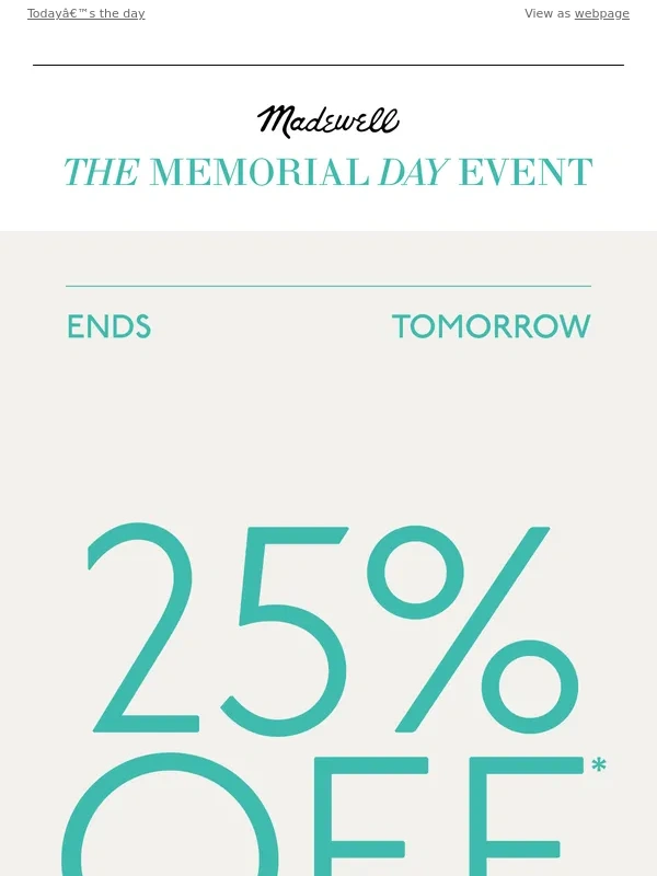 Madewell - ENDS TMRW: 25% off + extra 40% off sale
