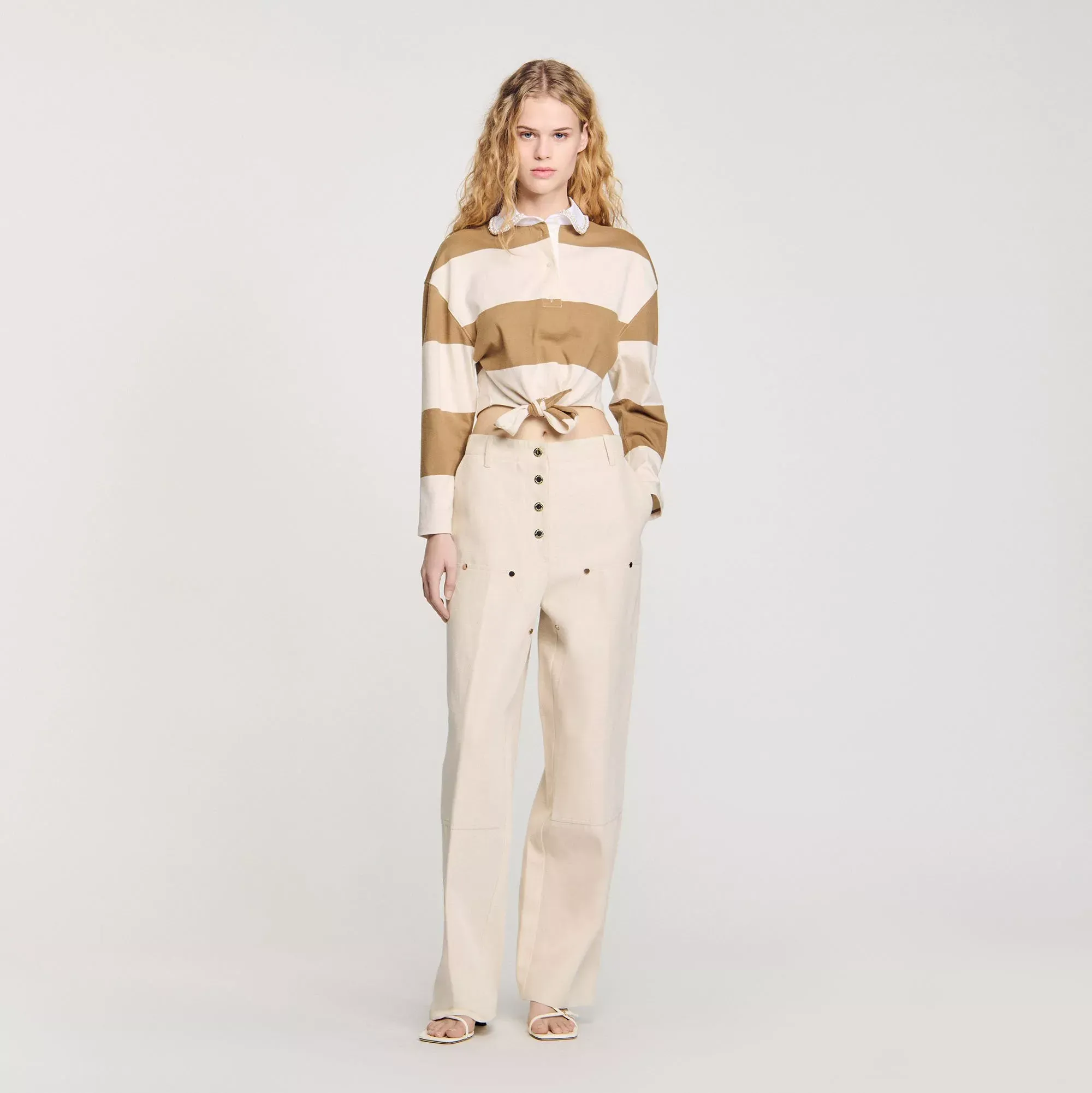 Sandro Striped polo-neck T-shirt - female - XL