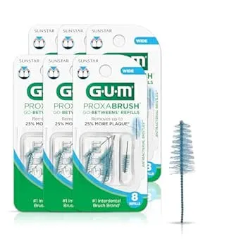 GUM Proxabrush Go-Betweens Refills - Wide - Compatible with GUM Permanent Handle - Reusable Interdental Brushes - Soft Bristled Dental Picks, 8ct(6pk)