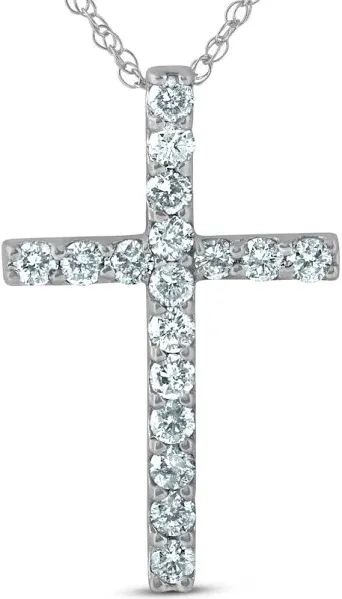 Pompeii3 1 Ct Diamond Cross Necklace in 14K White Gold