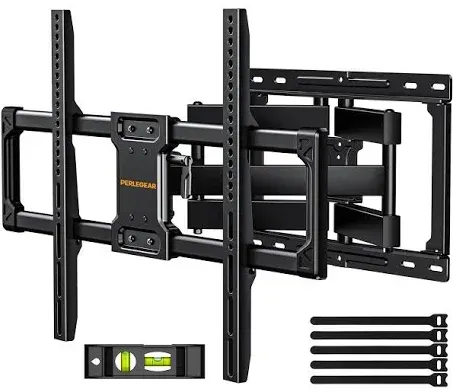 Perlegear UL Listed Full Motion TV Wall Mount for Most 42–84 inch Flat Curved TVs up to 132 lbs, 12″/16″ Wood Studs, Bracket with Articulating Arms, Swivel, Tool-Free Tilt, Max VESA 600x400mm PGLF12