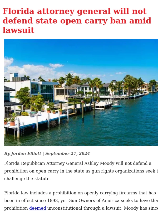Fox News - Florida attorney general will not defend open carry ban