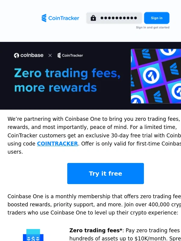 CoinTracker - Special offer: Coinbase One extended trial