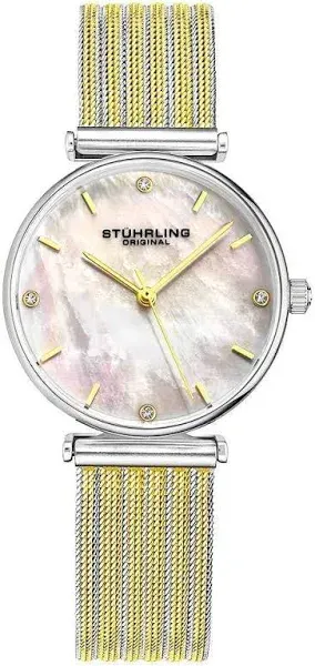 Stuhrling Women's Black Mesh Stainless Steel Bracelet Watch 32mm