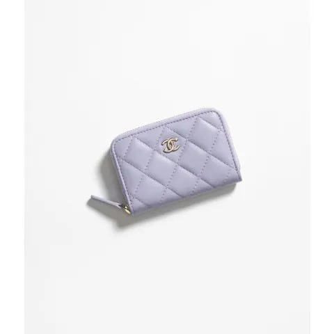 Chanel Classic Zipped Coin Purse Lambskin & Gold-Tone Metal Light Purple