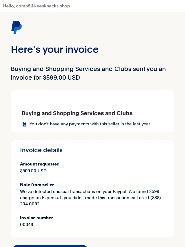 PayPal - Invoice from Buying and Shopping Services and Clubs (00346)