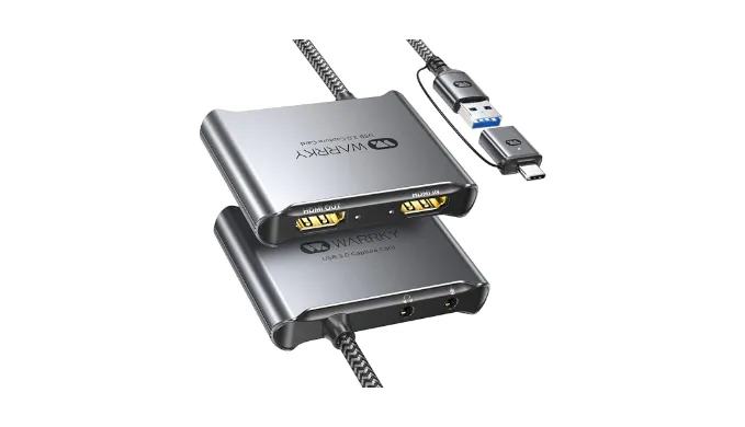 WARRKY 4K HDMI Capture Card [with Fixed USB 3.0 Cable, 4K Loop Out, No-Latency] 1080P 60FPS Cam Link Video/Audio Capture Device for Streaming, Game Recording, Compatible for Nintendo/PS5/xBox/PC-Gray