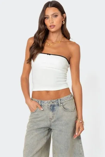 Edikted Women's Waffle Knit Tube Top with Built-in Bra