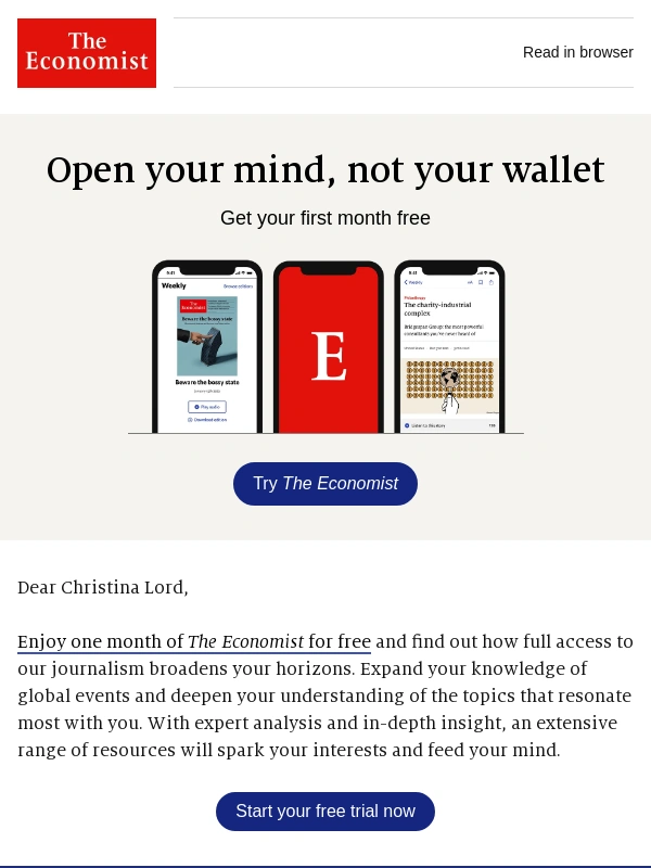 Economist Subscription - Get a free month of The Economist