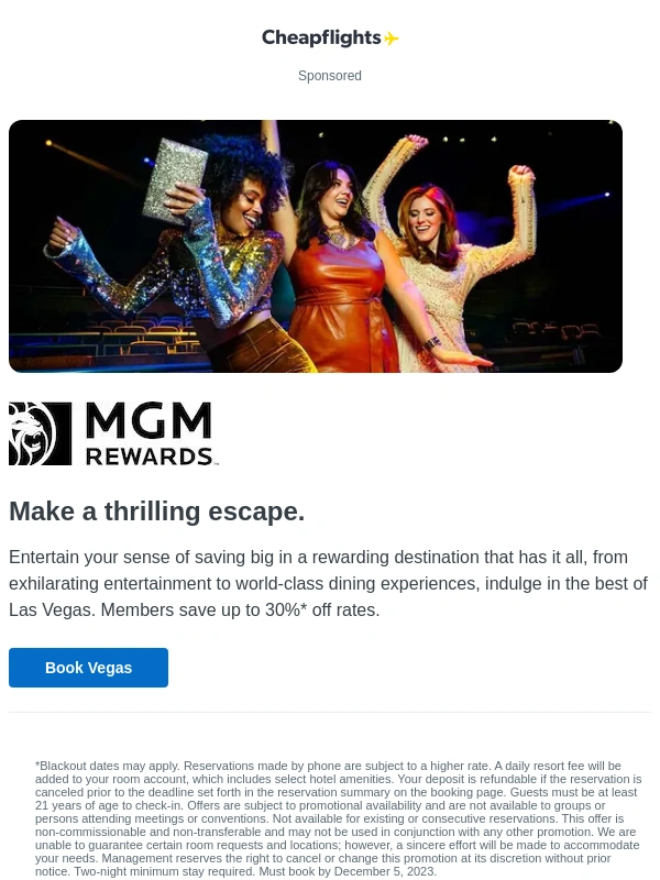 Cheap Flights - Escape to Las Vegas: Save up to 30%* when you book with MGM Rewards