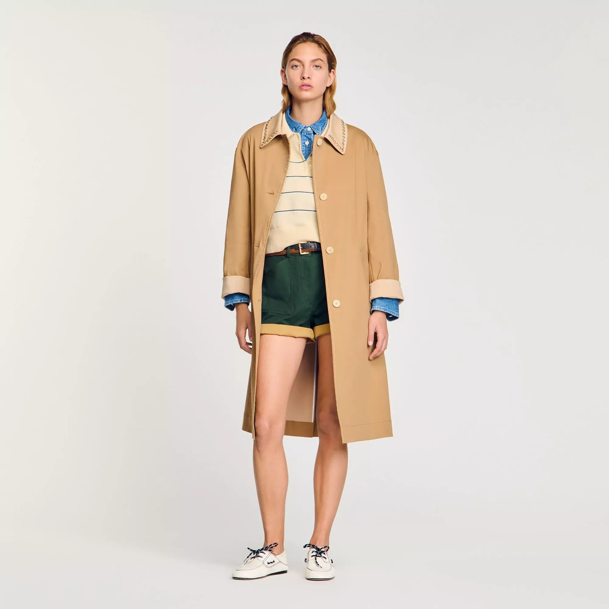 Sandro Trench coat with rhinestone collar - female - 2