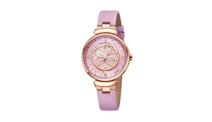 Cherry Blossom Blue Mother Of Pearl Dial Sakura Petal Hand Leather Strap Watch