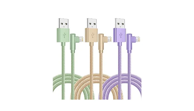 iPhone Charger,3 Pack 6FT Lightning Cable [Apple MFi Certified] iPhone Fast Charging Cable 90 Degree Nylon Braided Cord Compatible with iPhone 14/13/12/11 Pro Max/XS MAX/XR/XS/X/8/7/Plus/iPad