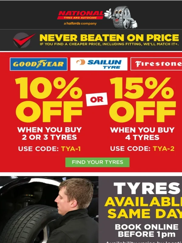 National Tyres - Up To 15% Off Premium Tyres!